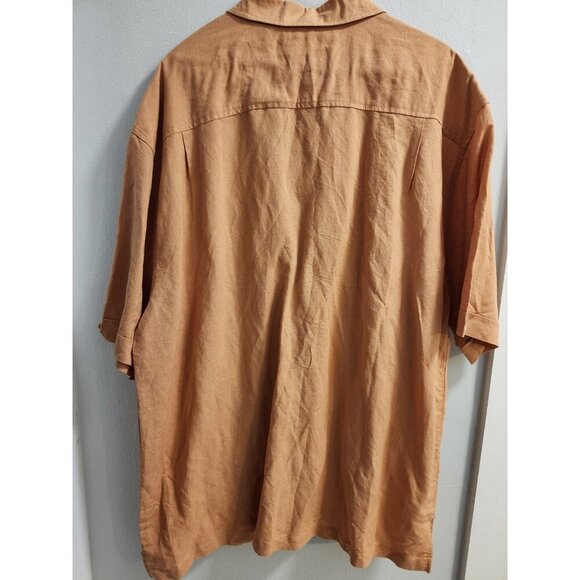 Linen & Rayon Cubavera Men 2XL Peach Color Embroidery Short Sleeve Button Shirt - Picture 8 of 10